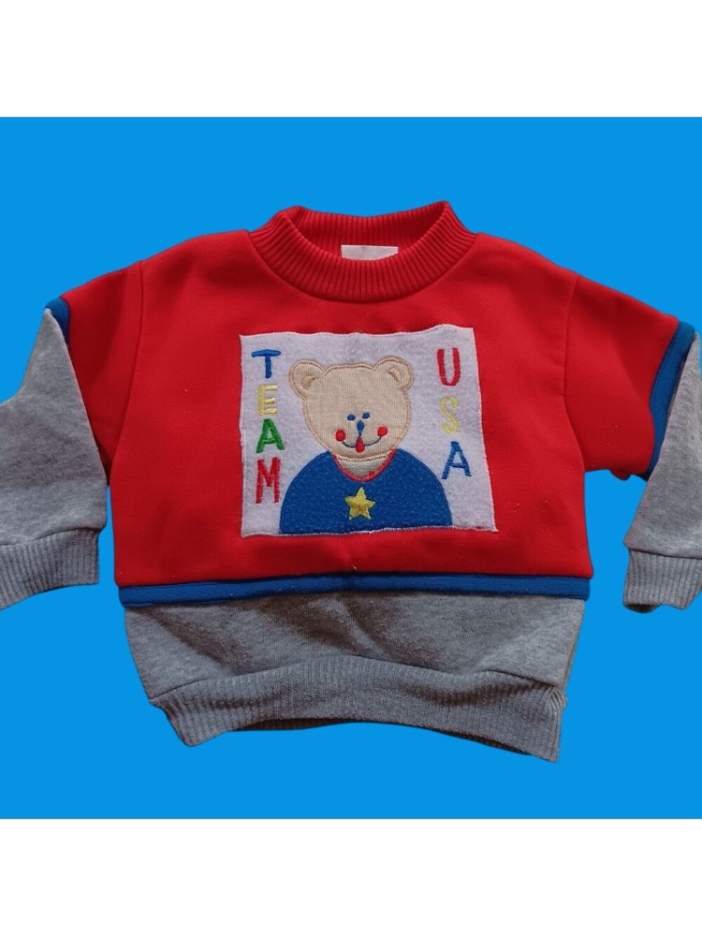18M True Vintage Toddler Sweatshirt Team USA Bear Embroidered Design Ringer USA
